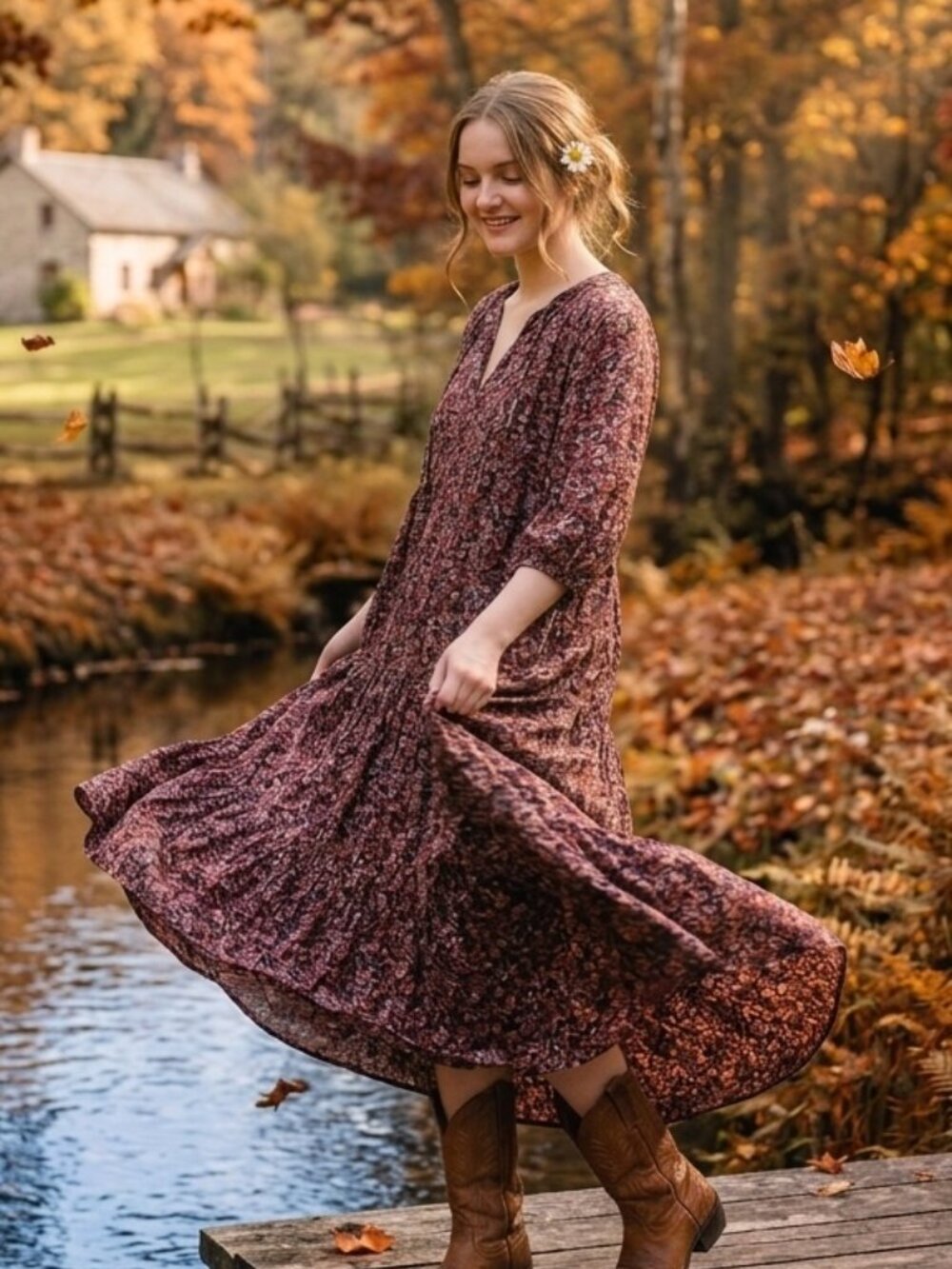 Natural Life Boho Floral Tiered Midi Dress L/XL Cottagecore Flowy Fall NWOT